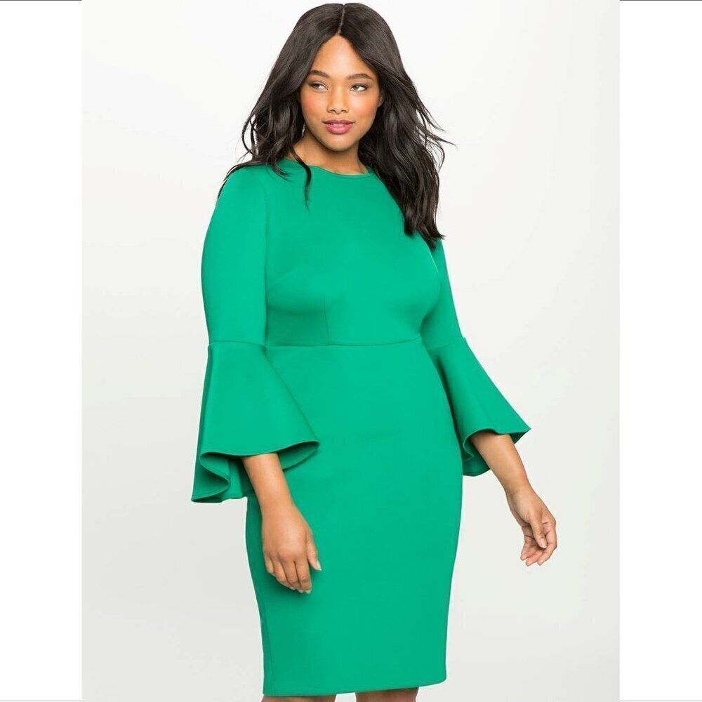 Eloquii flare sleeve scuba dress shift bell green knit stretch new 16